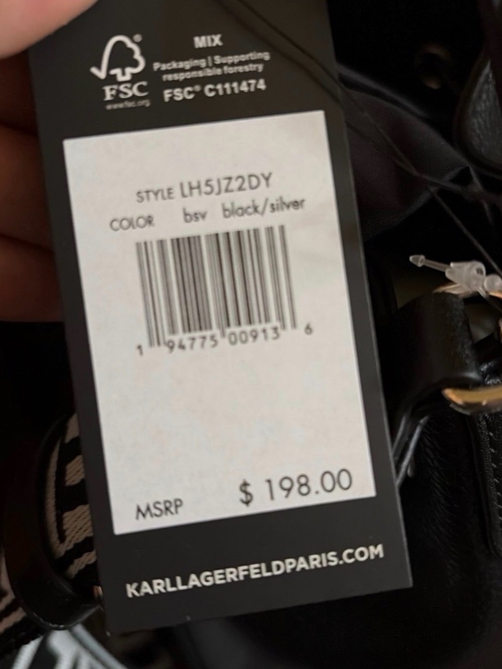 Karl Lagerfeld Black Leather Bucket Bag with Logo Charms - Picture 9 of 9